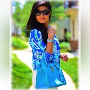 NWT LILLY PULITZER SILK TYE TOP BLUE CRUSH